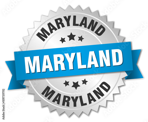 Maryland round silver badge with blue ribbon
