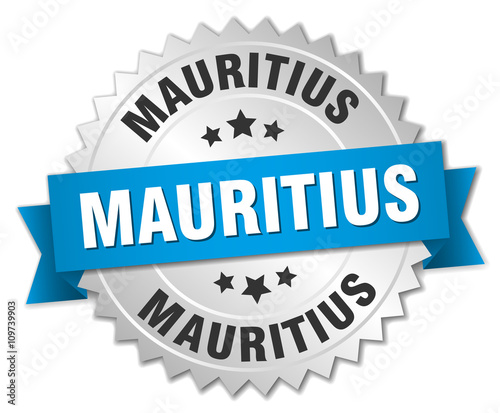 Mauritius round silver badge with blue ribbon