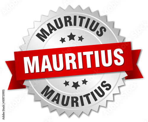 Mauritius round silver badge with red ribbon