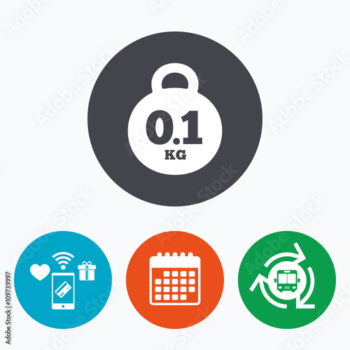 Weight sign icon. 0.1 kilogram (kg). Mail weight