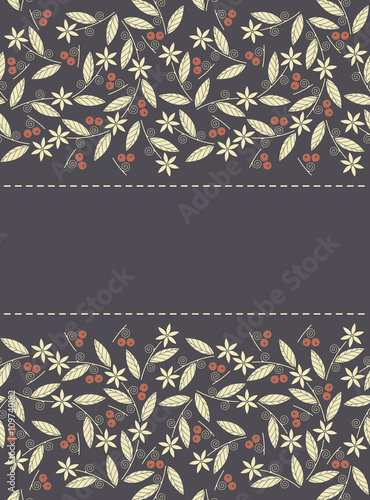Frame design with cowberries, leaves and flowers isolated on pur