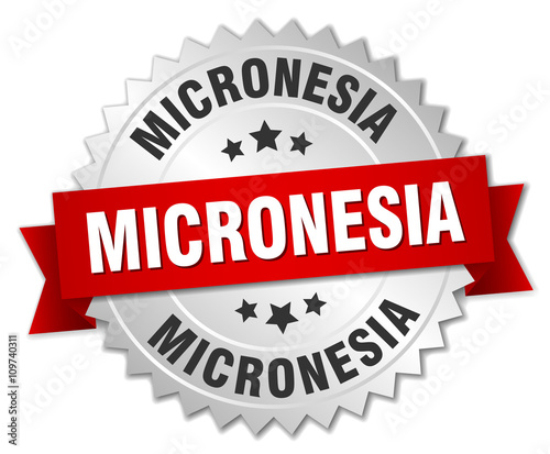 Micronesia  round silver badge with red ribbon