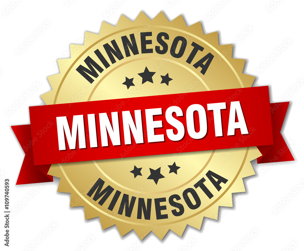 Minnesota round golden badge with red ribbon Minnesota round golden badge with red ribbon