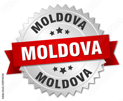 Moldova round silver badge with red ribbon