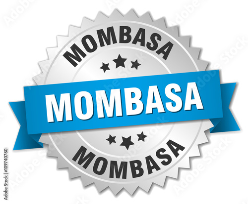 Mombasa round silver badge with blue ribbon