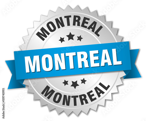 Montreal round silver badge with blue ribbon
