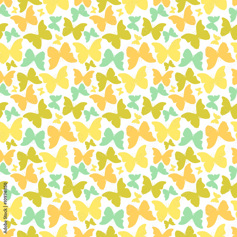 Seamless pattern with hand drawn outline butterflies