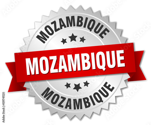 Mozambique round silver badge with red ribbon