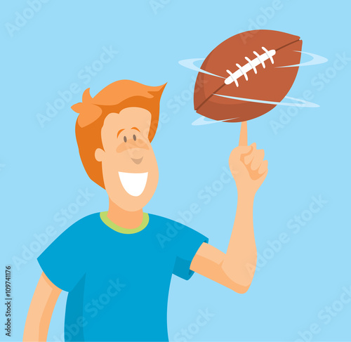 Happy man spinning a american football ball