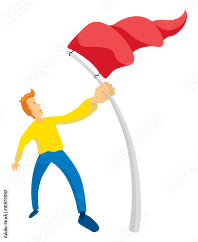 Man capturing or raising a red flag