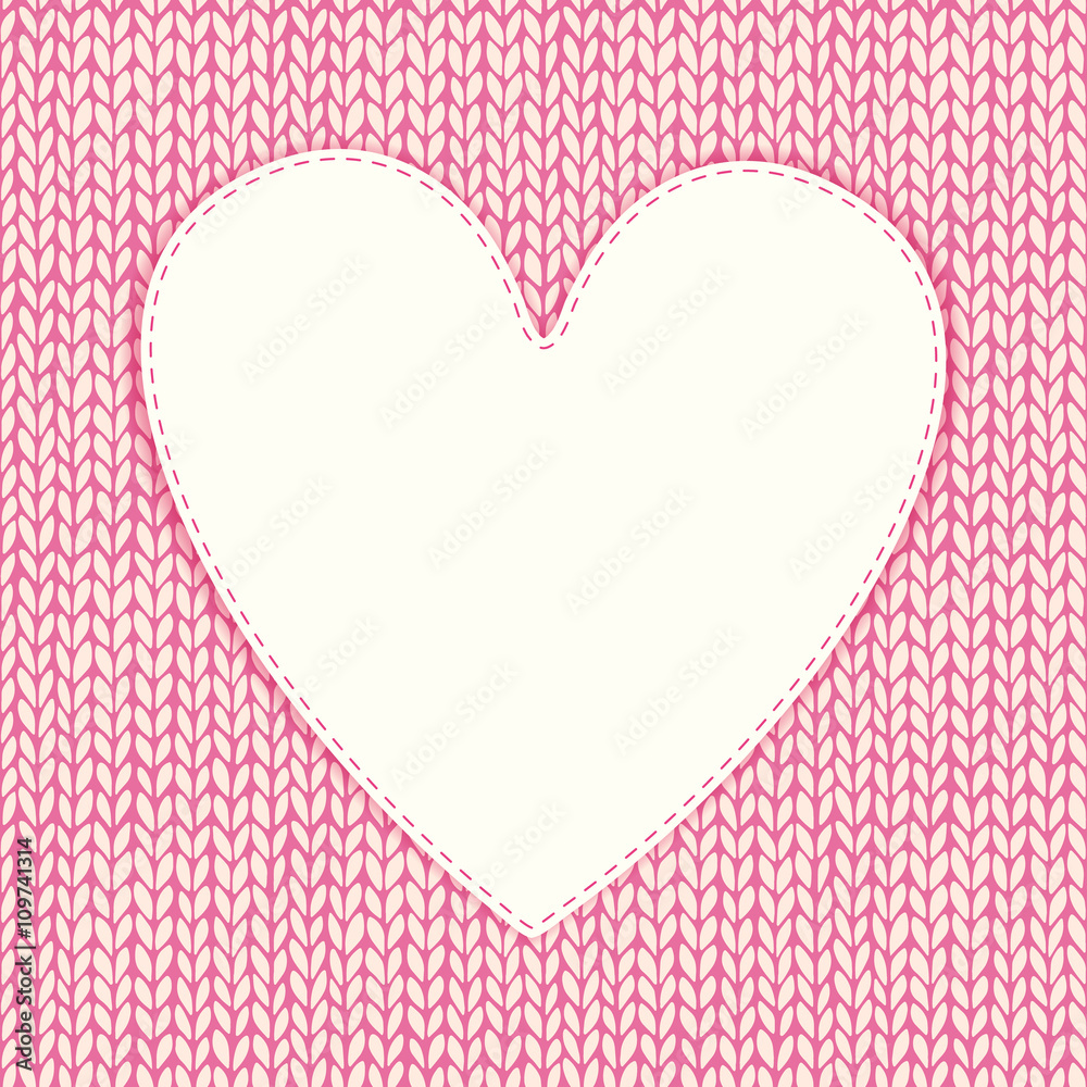 Romantic valentine's day knitted background with heart frame