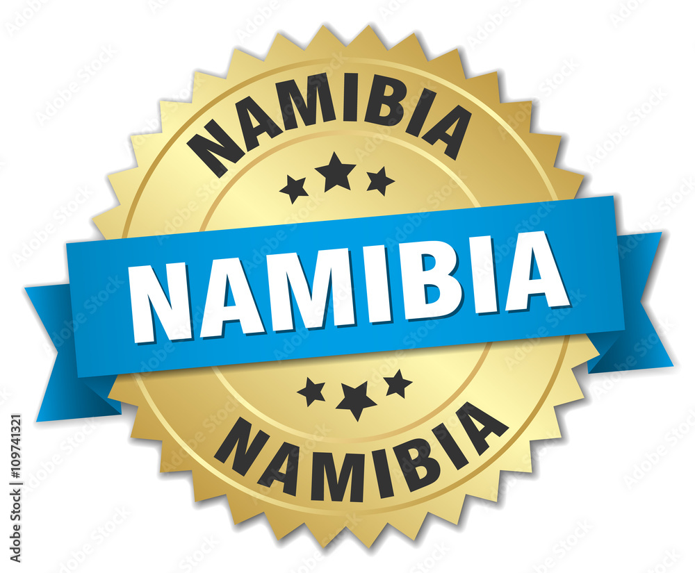 Namibia round golden badge with blue ribbon Namibia round golden badge with blue ribbon