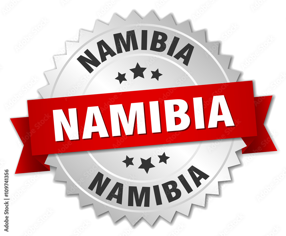 Namibia round silver badge with red ribbon Namibia round silver badge with red ribbon