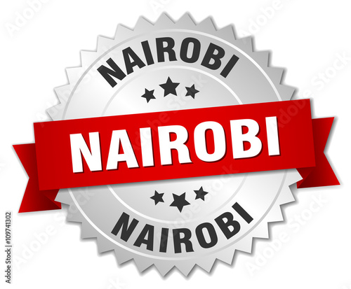 Nairobi  round silver badge with red ribbon