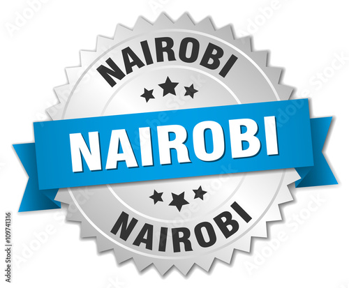 Nairobi round silver badge with blue ribbon