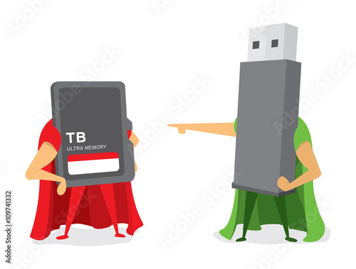 Technology battle between flash drive and memory card heroes