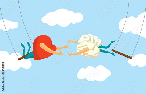 Heart and brain risky collaboration on flying trapeze