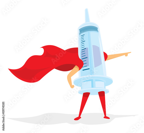 Syringe super hero standing with cape