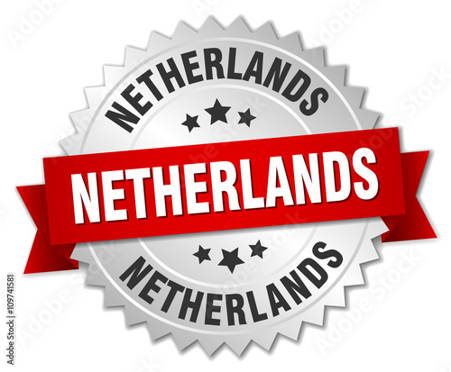 Netherlands round silver badge with red ribbon