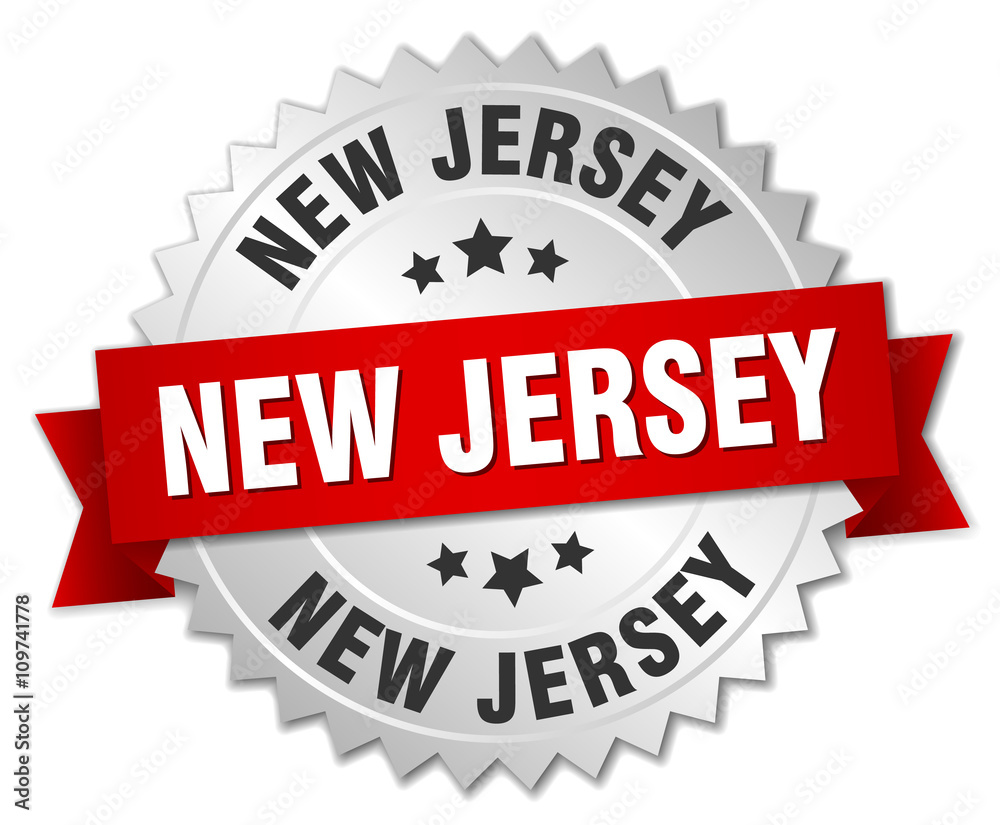 New Jersey round silver badge with red ribbon New Jersey round silver badge with red ribbon