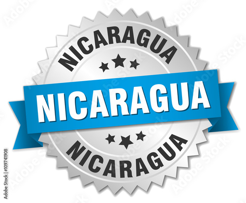 Nicaragua round silver badge with blue ribbon