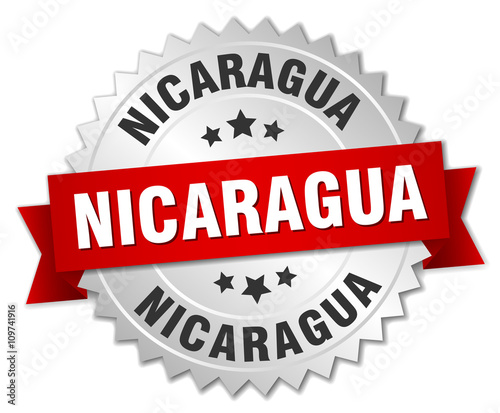 Nicaragua  round silver badge with red ribbon