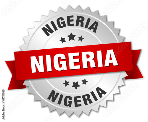 Nigeria round silver badge with red ribbon