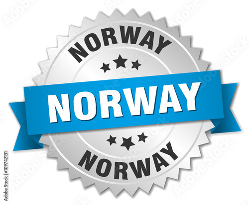 Norway round silver badge with blue ribbon