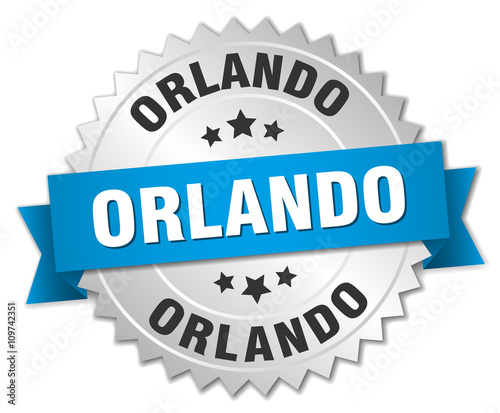 Orlando round silver badge with blue ribbon