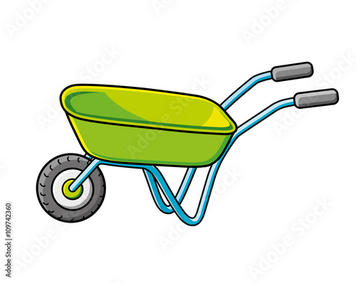 Green wheelbarrow.