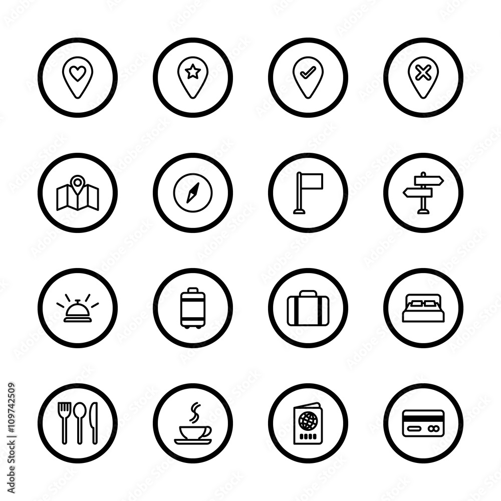 black line travel icon set with circle frame for web design, user interface (UI), infographic and mobile application (apps) black line travel icon set with circle frame for web design, user interface (UI), infographic and mobile application (apps)