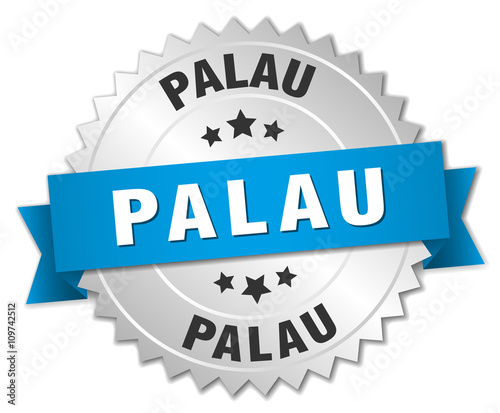 Palau round silver badge with blue ribbon