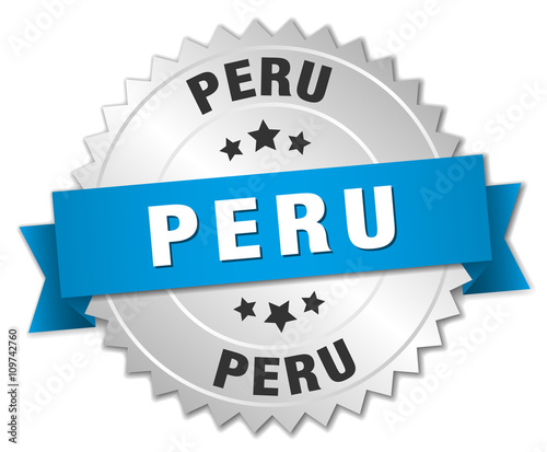 Peru round silver badge with blue ribbon