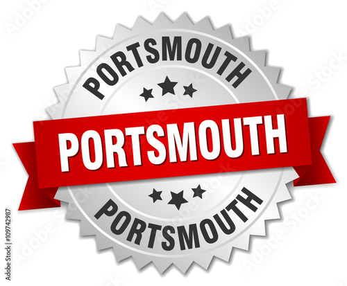 Portsmouth  round silver badge with red ribbon