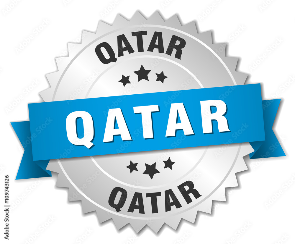 Fototapeta premium Qatar round silver badge with blue ribbon