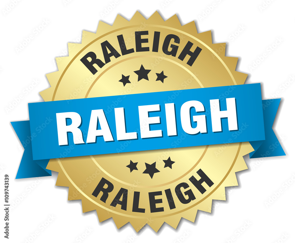 Raleigh round golden badge with blue ribbon Raleigh round golden badge with blue ribbon