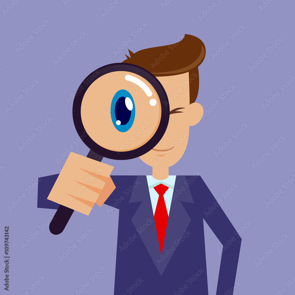 Businessman Looking Through Magnifying Glass Businessman Looking Through Magnifying Glass