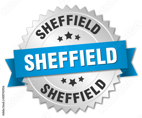 Sheffield round silver badge with blue ribbon