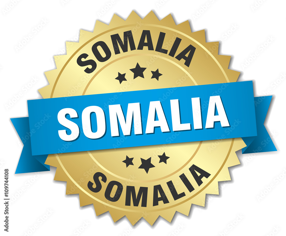 Somalia round golden badge with blue ribbon