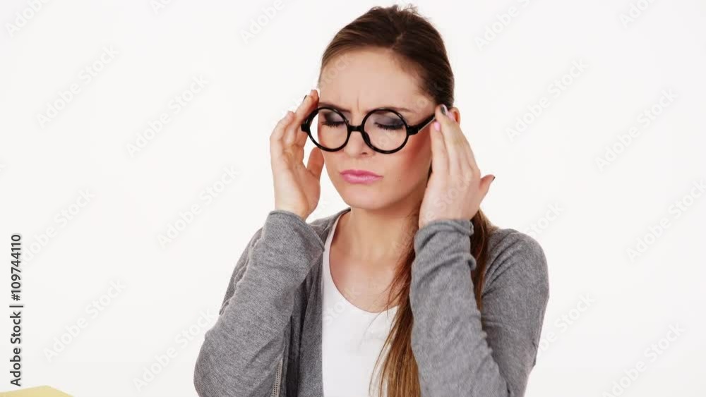 Woman suffering from headache neck pain 4K Woman suffering from headache neck pain 4K
