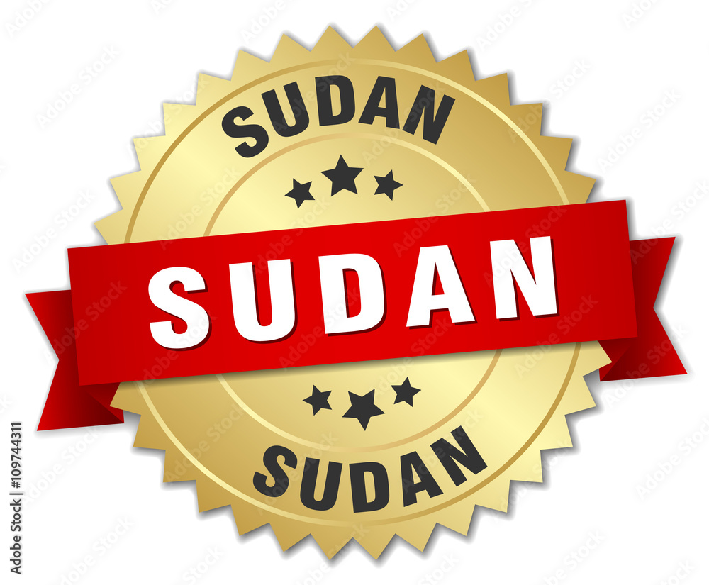 Sudan round golden badge with red ribbon Sudan round golden badge with red ribbon