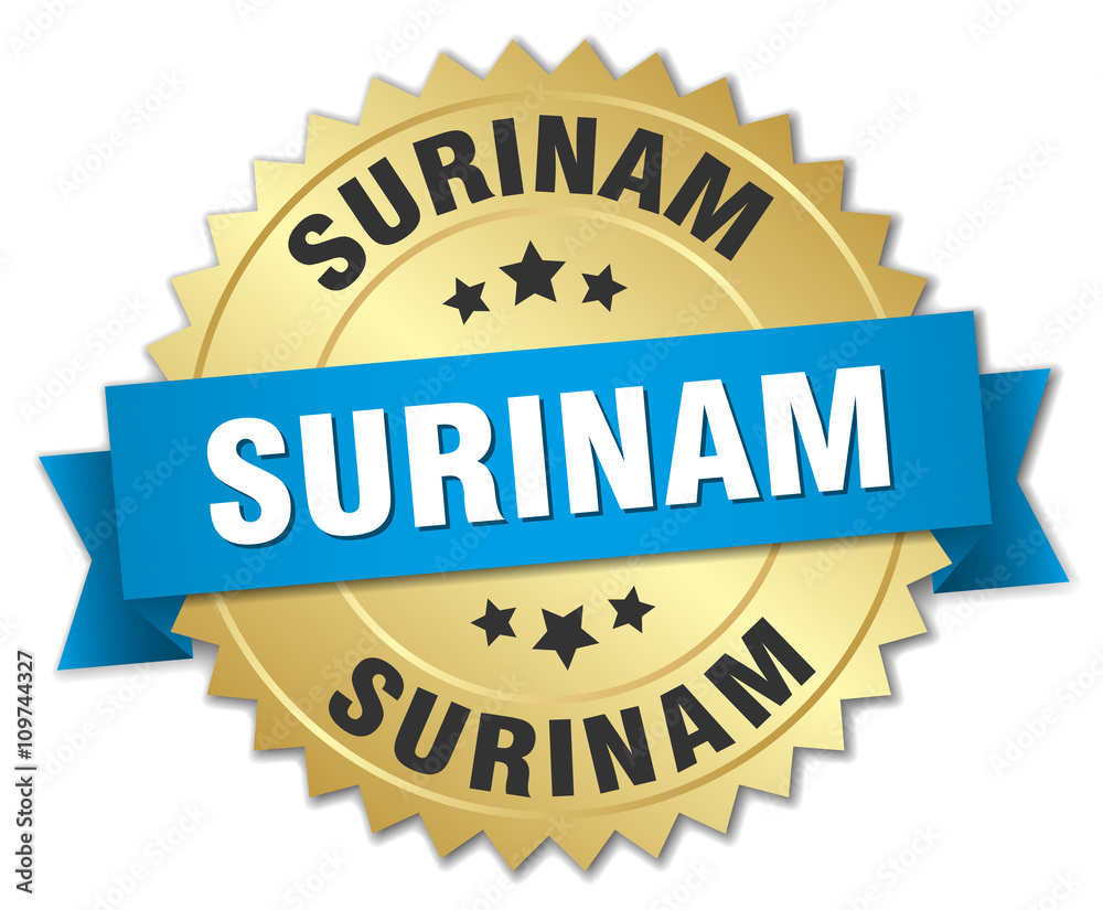 Surinam round golden badge with blue ribbon
