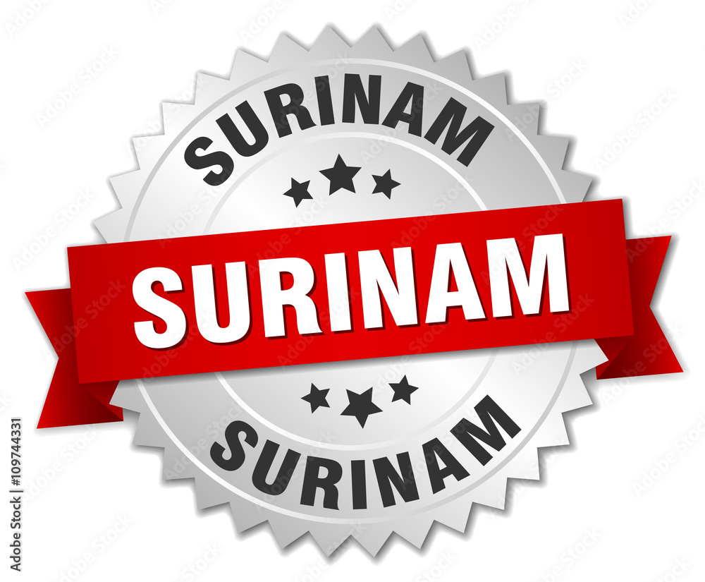 Surinam round silver badge with red ribbon Surinam round silver badge with red ribbon