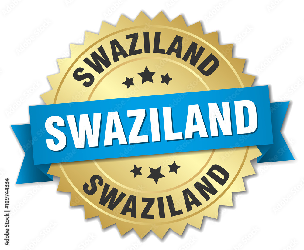 Swaziland round golden badge with blue ribbon