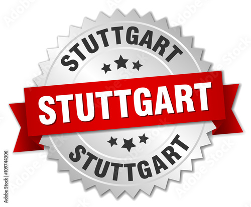Stuttgart round silver badge with red ribbon