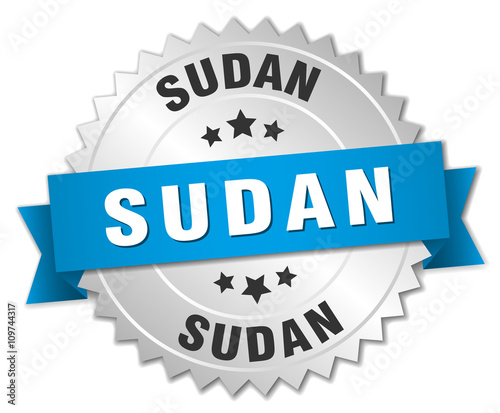 Sudan round silver badge with blue ribbon