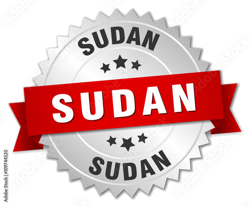 Sudan  round silver badge with red ribbon