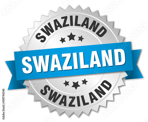 Swaziland round silver badge with blue ribbon