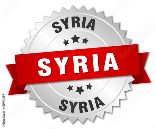 Syria  round silver badge with red ribbon