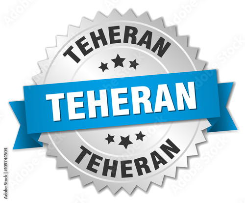 Teheran round silver badge with blue ribbon